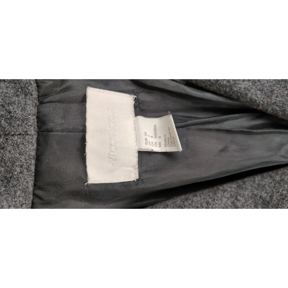 H&M Conscious‎ Women's Gray Wool Blend Belted Wrap Coat Long Sleeve Size 4 Lined